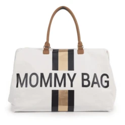 CHILDHOME Mommy Bag Groß Canvas Beige Stripes Black / Gold