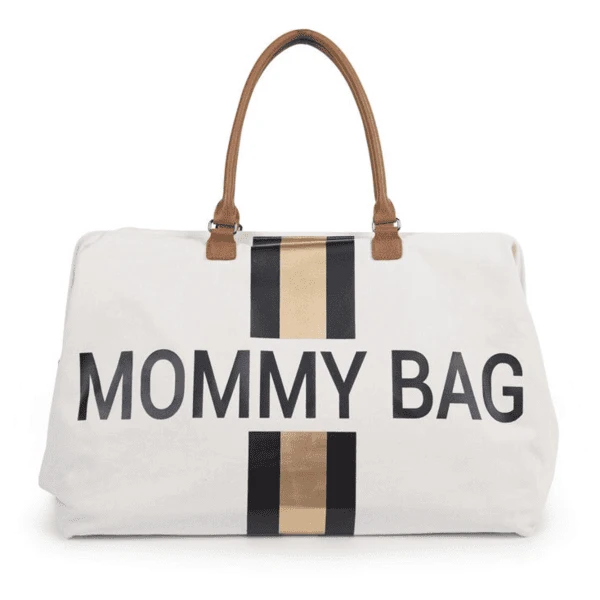 CHILDHOME Mommy Bag Groß Canvas Beige Stripes Black / Gold