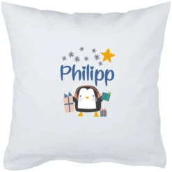 Schnullireich Babykissen Mit Namen Pinguin Weiß