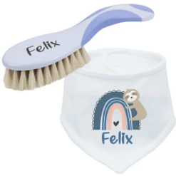 Schnullireich Geschenkset Mit Namen NUK Babybürste + Baby Halstuch (Junge) Blau